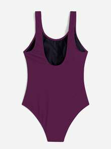 Swim Basics بدلة سباحة قطعة واحدة ظهر مكشوف، للعطلات والشاطئ - أحمر بنفسجي - مشاهدة 2