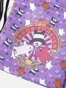 We Bare Bears X SHEIN Cartoon & Letter Print Travel Drawstring Bags, Multi-Size Storage Pouches - Violet Purple - View 6