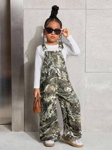 SHEIN Young Girl Sleeveless Loose Fit All-Over Print Denim Jumpsuit - Multicolor - View 4