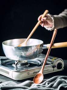 Long Handle Wooden Cooking Spoon, Kitchen Mixing Spoon, Elegant Household Item, For Soups, Porridge, Food Preparation