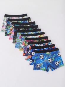 10pcs/Pack Boys' Underwear Briefs With Football Print Contrast Waistband, Comfortable - Multicolor - View 2