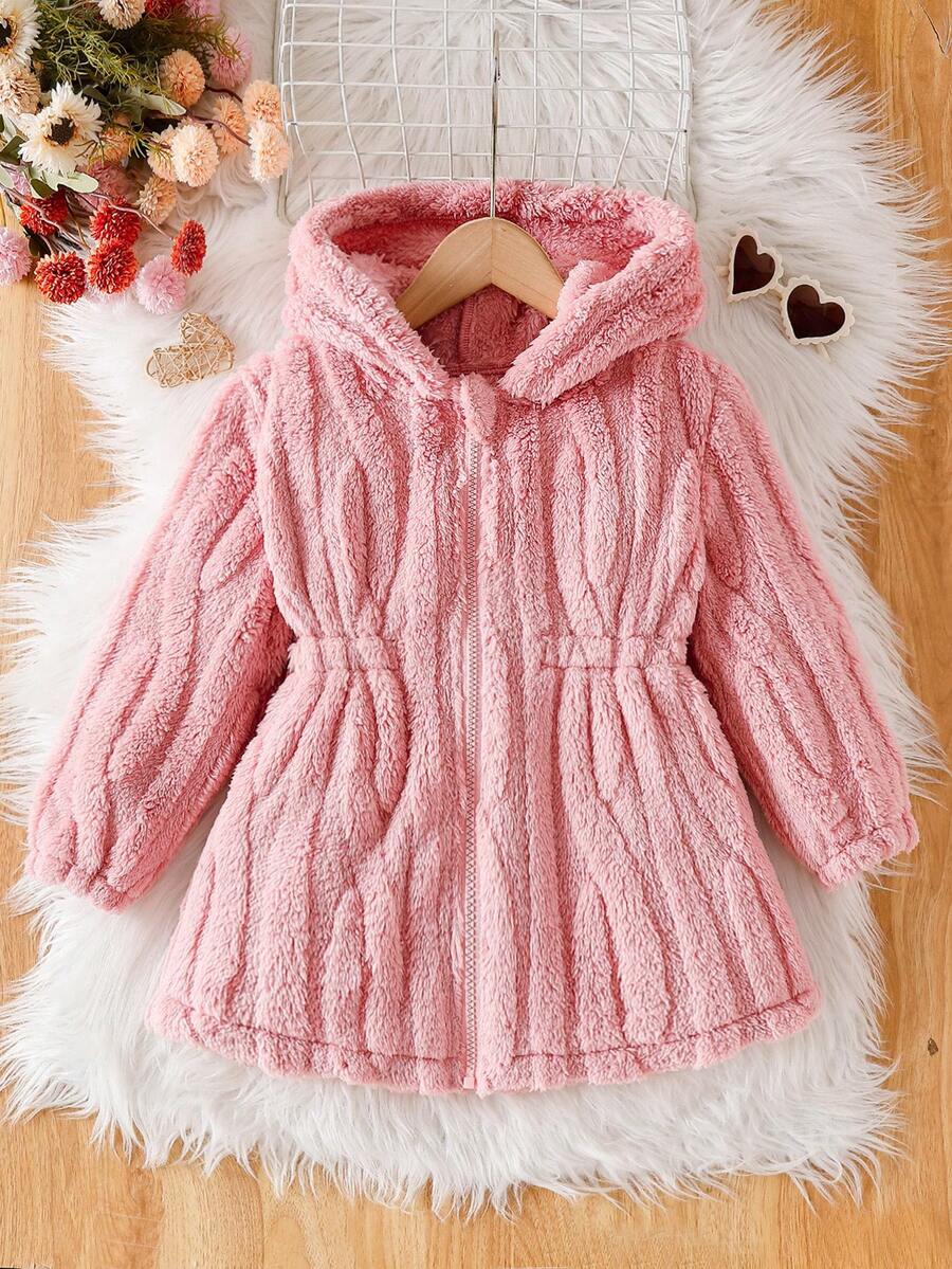1pc Young Girl Thermal Lined Hooded Sweatshirt Cinched Waist Design, Soft Fabric, Long Sleeve, Suitable For Outings, Home, School, Commute And Any Occasion In Autumn/Winter - Pink - View 1