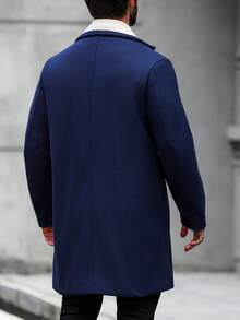 Manfinity CasualCool Jaqueta casual masculina de outono/inverno com gola lapela, mangas compridas, forro térmico e abotoamento duplo. - Azul marinho - Ver 2