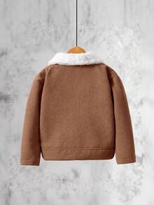 SHEIN Vacaura Boys' Warm Casual Long Sleeve Fleece Cardigan Jacket, Suitable For Outdoor Wear