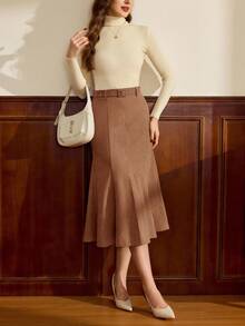 Vintamour Vintage Classic Elegant Women's Skirt, , Fitted Waist Belt, Mermaid Hem Pencil Skirt, Coffee Color Long Skirt,, Clothes For Women, Clothes For Women Spring Festival Outfits For Women - Camel - View 6