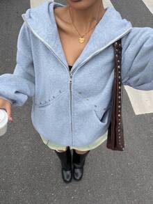 Muchica Women's Autumn/Winter Sweatshirt With Cute Ear Rivet Decoration, Suitable For Everyday Wear - Grey - View 4