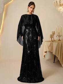 Coutiva Váy dạ hội trang trọng đính sequin chắp vá dành cho nữ - màu đen - Xem 1