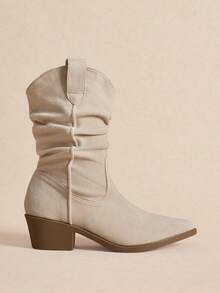 Rosivie Damen Retro Western Stil Plateau Knöchel Stiefel - Aprikosenfarben - Übersicht 2