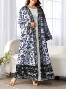 SHEIN Najma 女士印花长袖休闲阿拉伯长袍，适合春秋季穿着 - 彩色 - 查看 3