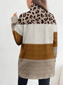 EMERY ROSE Áo thun dài cổ lọ họa tiết da báo cỡ lớn, đơn giản, tối giản, mùa xuân/thu - Nhiều màu - Xem 2