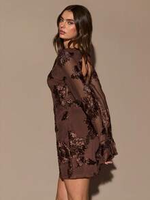 SHEIN BAE Váy ôm sát cổ chữ V chấm bi đen trắng cổ điển dành cho nữ, váy chấm bi đen, thích hợp cho mùa thu/đông, trang phục Halloween, trang phục Giáng sinh cho nữ, váy dự tiệc thanh lịch, váy dự tiệc cưới, váy dạ hội, váy đen - màu nâu - Xem 5