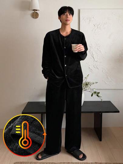 DAZY 男士秋冬灯芯绒开衫家居服套装