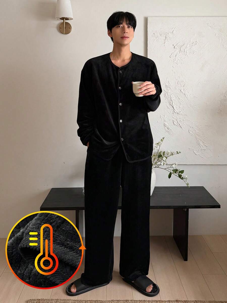 DAZY 男士秋冬灯芯绒开衫家居服套装