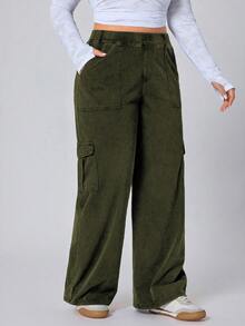 SHEIN Essnce Plus Size Plain Simple Casual Jeans - Army Green - View 5