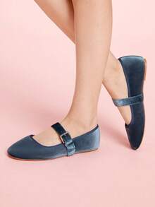 CUCCOO DOLLMOD Bailarinas de terciopelo azul clásicas, elegantes y lindas, de moda versátil para mujer - Azul - Ver 4