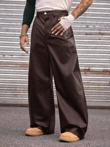 AXEPEAK 男士时尚街头风阔腿长裤 - 棕色 - 查看 3