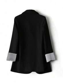 Franclia Women's Contrast Grey Stripe Long Sleeve Lapel Neck Black Blazer Fall Cloth For Women