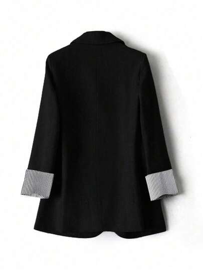 Franclia Women's Contrast Grey Stripe Long Sleeve Lapel Neck Black Blazer Fall Cloth For Women