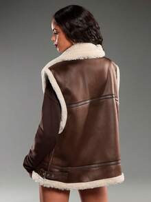 Normani Giacca di moda con inserti in pelliccia sintetica, trapuntata in pile, imbottita, con rivestimento  e fodera in borg - Castano - Visualizzare 2