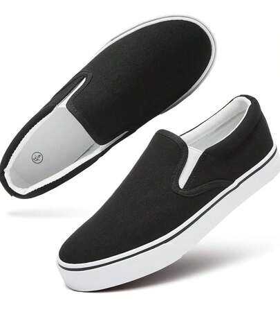 tenis caballero dama unisex zapatillas de lona, versátil Zapatos de moda slip on Zapatos de tela de suela suave transpirables de un solo paso Zapatos de lona casuales negro blanco con negro cuello azul raya negra
