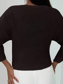 Aloruh Nueva chaqueta de punto de cuello en V profundo de manga larga y silueta ajustada con botones, versátil suéter casual de punto para otoño/invierno - Café integral - Ver 2