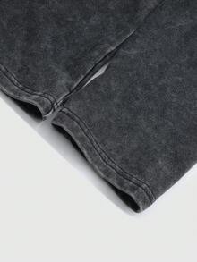 ROMWE MEN Polo unisex con stampa a fiocco di neve lavata, felpa polo casual in stile college con stampa in inglese - nero - Visualizzare 6