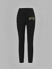 Girlism Tween Girl Sweatshirt & Sweatpants Co-Ords, English Graphic Print, Casual Long Sleeve Pullover Thick Sweatshirt And Pants 2 Pieces Set, Suitable For Autumn/Winter - Black and White - View 8