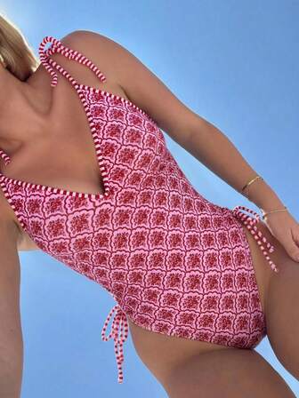 Swim Mod 1 pieza Traje de baño de una sola pieza con estampado tropical colorido para mujer