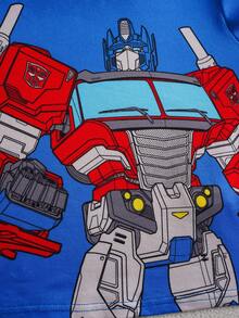 Transformers X SHEIN 男童两件套时尚休闲机器人印花圆领长袖针织T恤，黄蓝配色