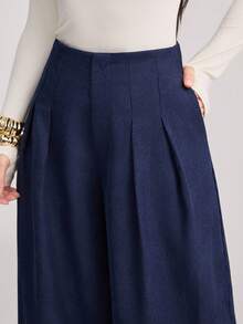 Veilorie Relaxed High Waist Wide Leg Casual Pants, New Style - Navy Blue - View 1