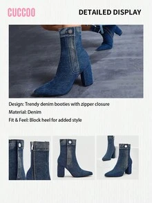 CUCCOO SZL Casual Fashionable Comfortable Chunky Heel Women Ankle Boots For Christmas - Blue - View 10