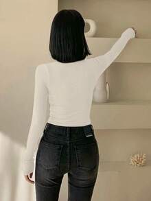 DAZY 女士纯色长袖高领修身保暖 T 恤，秋冬，秋季女装