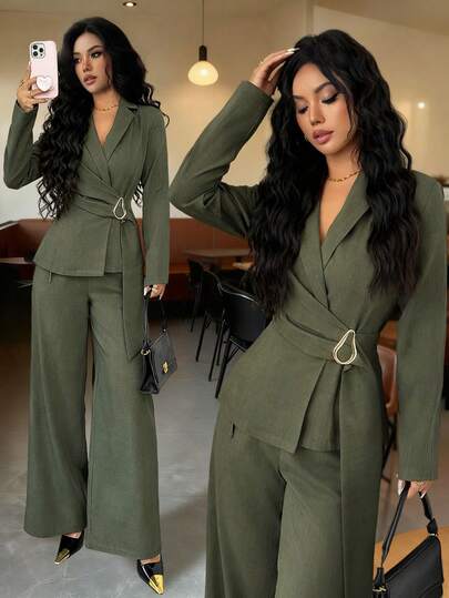 Rafferiza 女士优雅纯色商务/通勤套装