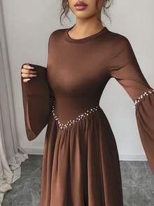 Elenzga Gaun Tamu Pernikahan Elegan , Gaun Wanita Romantis & Anggun - Mocha Brown - View 5