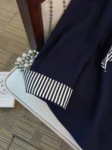 GlowEve CURVE Plus Size Ladies' High-End Luxury Spring And Autumn Lapel Short French Shirt With Elegant Plaid Shawl Blouse - Navy Blue - View 3