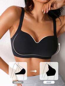 SHEIN 1 szt. bezszwowy biustonosz damski bez fiszbin, wygodny, unoszący i zbierający, prosty w noszeniu na co dzień - Czarne - Zobacz 5