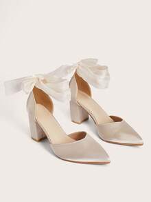 Enchnt Talons hauts élégants à lacets, à bout pointu et à talon épais avec découpes, convenant pour l'été et l'automne. Élégants, chaussures à talons pour femmes. - Kaki - Voir 1