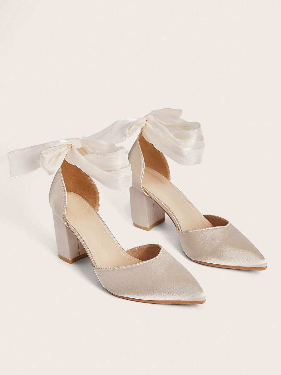 Enchnt Talons hauts élégants à lacets, à bout pointu et à talon épais avec découpes, convenant pour l'été et l'automne. Élégants, chaussures à talons pour femmes. - Kaki - Voir 1