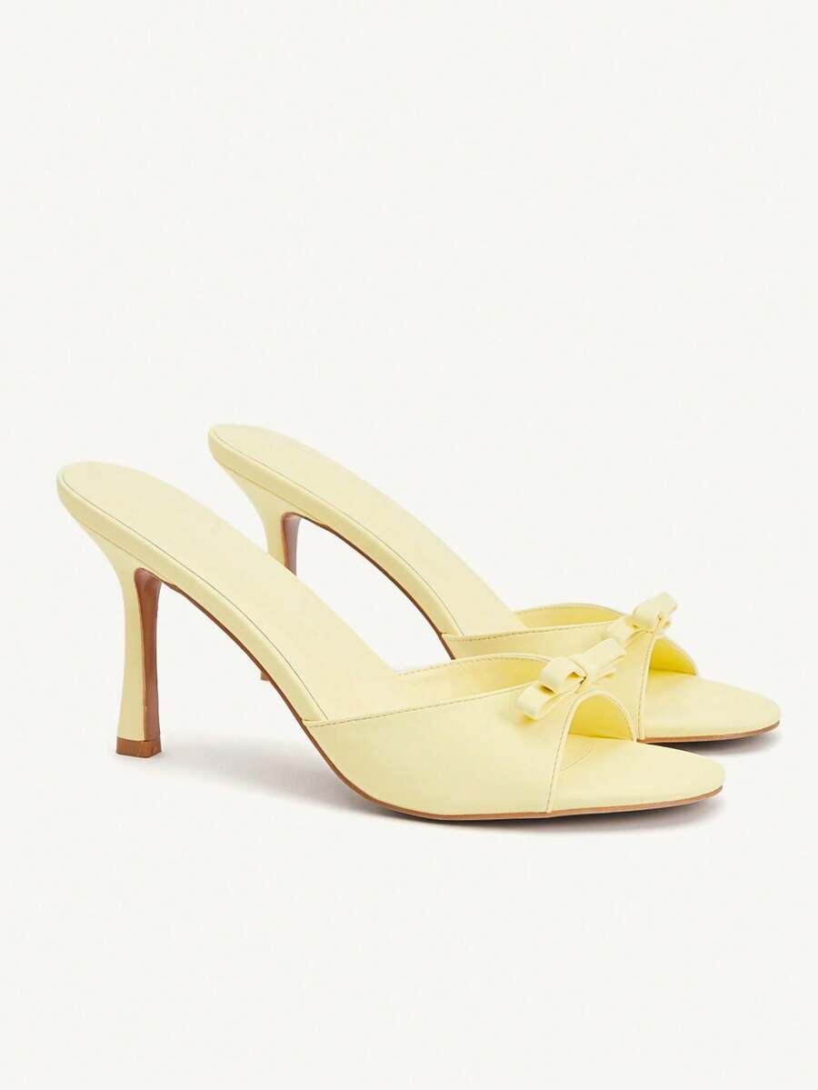 CUCCOO CHICEST Giày cao gót mũi tròn đính nơ PU màu vàng kiểu Pháp thanh lịch lãng mạn cho tiệc cưới/trà chiều - Màu vàng - Xem 1