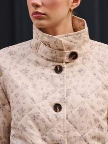 lacRébo Cream Quilted Floral Print Jacket With Button Front And Flap Pockets Cosy Style Autumn Winter Warm Jacket Going Out Outfits - Multicolor - View 6