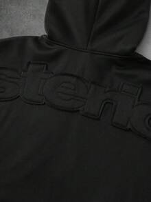 PAVTROS Men's Letter Print Hooded Zip-Up Long Sleeve Sweatshirt Sweatshirt Hoodie Jacket Black Zip Up Hoodie Men Men S Techwear Cropped Zip Up Men Men S Street Wear Zip Up - Black - View 2