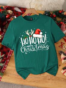 Manfinity Joysei 男士圣诞标语印花圆领短袖休闲T恤 - 綠色 - 查看 3