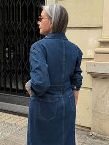 Vivie Lora Women's Loose Waist Cinched Denim Dress - Blue - View 7