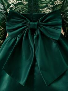 Elegant & Cute Dark Green Floral Lace Pattern Dress - Dark Green - View 3