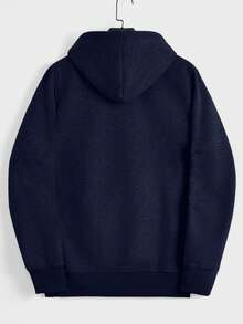 EURMUSE Cotton Men Zip Up Drawstring Hoodie Without Tee - Navy Blue - View 2