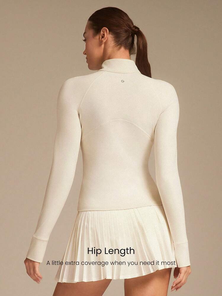 FeatherFit™ Slim-It Streamline Performance Secure Pockets Zip Up Long Sleeve Jacket Low Impact Yoga Pilates Daily Valentine's Day