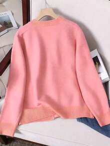 Franclia 女士圆领长袖针织毛衣常规开衫，秋冬 - 西瓜粉 - 查看 2