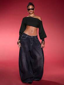 Normani 灯笼袖针织露肩毛衣上衣优雅春假可爱性感90年代夏季甜美缪斯、Y2k上衣伊比沙岛节日秋季冬季日常圣诞节 - 黑色 - 查看 7