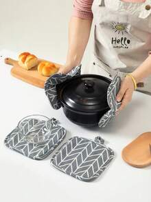 2pcs/4pcs Thickened Cotton Insulated Pad, Heat Resistant Mat, Fabric Pot Holder, Nordic Style Placemat, Suitable For Kitchen, Dining Room, Living Room - Grey - View 8