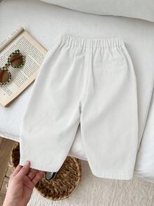 SHEIN LMoss Kids Baby Girl Waist Button Design Casual Loose Denim Harem Pants - White - View 2